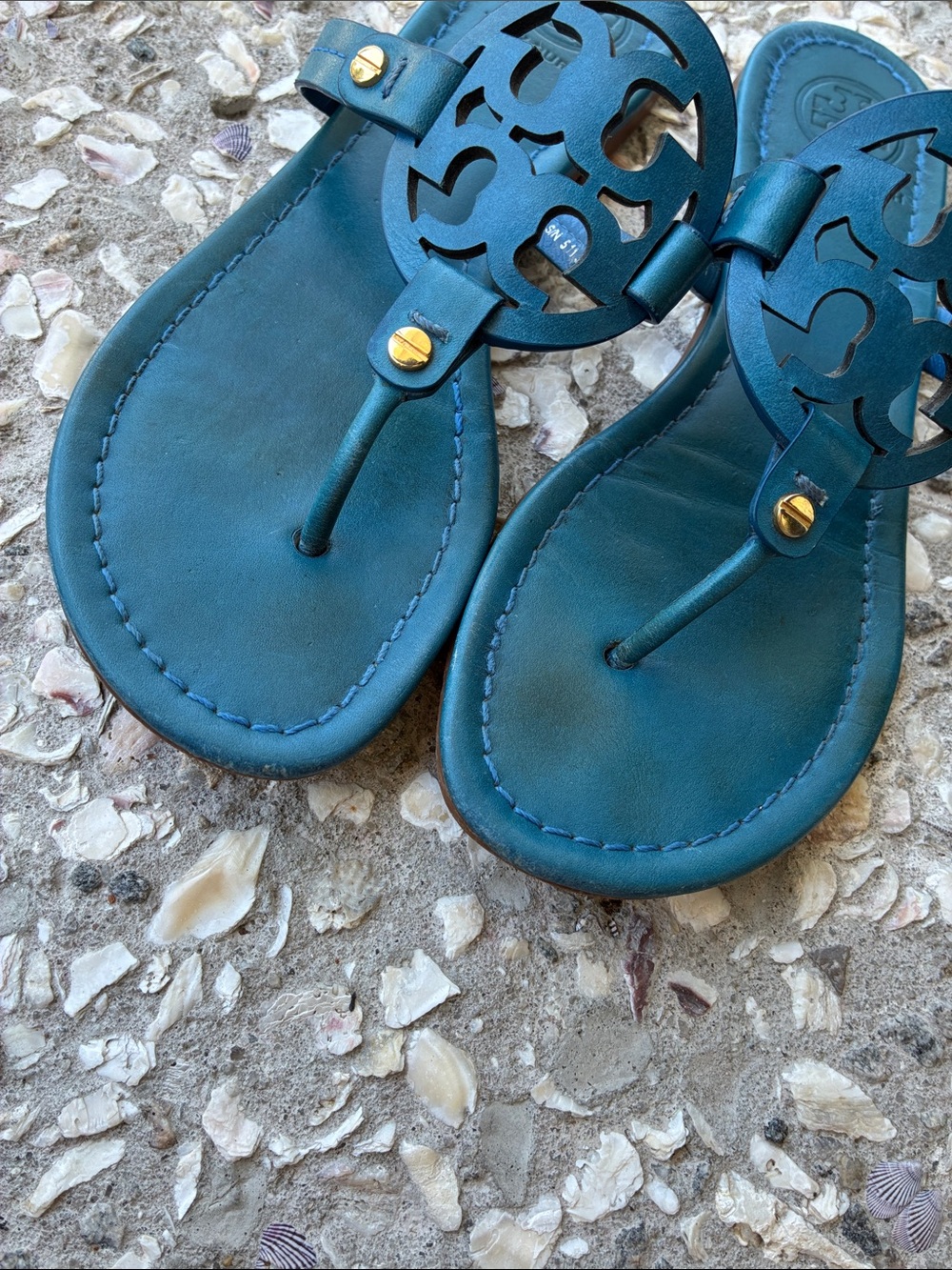 Tory Burch Royal Blue Miller Cutout Leather Thong Sandals - Picture 6 of 8